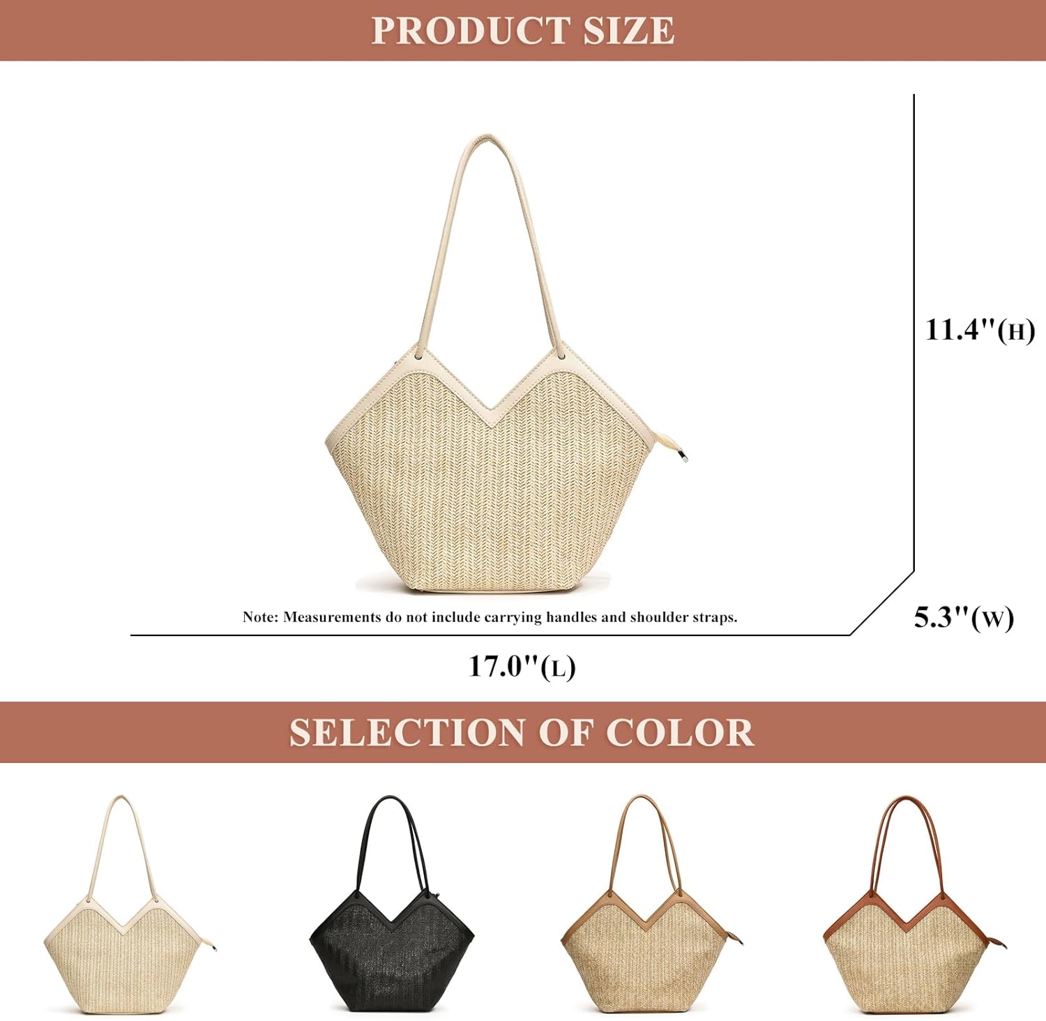 Straw Tote Shoulder Bag for Women Large Capacity Underarm Bag Retro Commuter Satchel Summer Travel Handbag and Purse