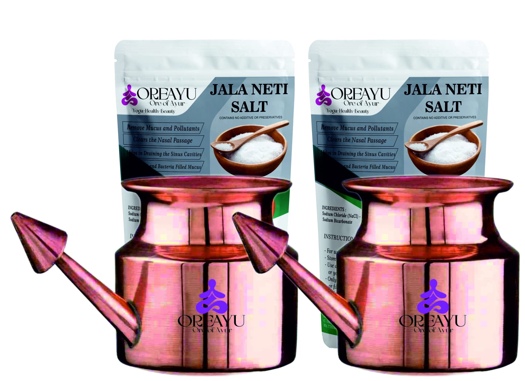 OREAYU ™ 2 Pcs Copper Yoga and Ayurveda Jala Neti Pot for Sinus, Nose Irrigation and Cleaning (250 ml) (Pack of 2)-image-14