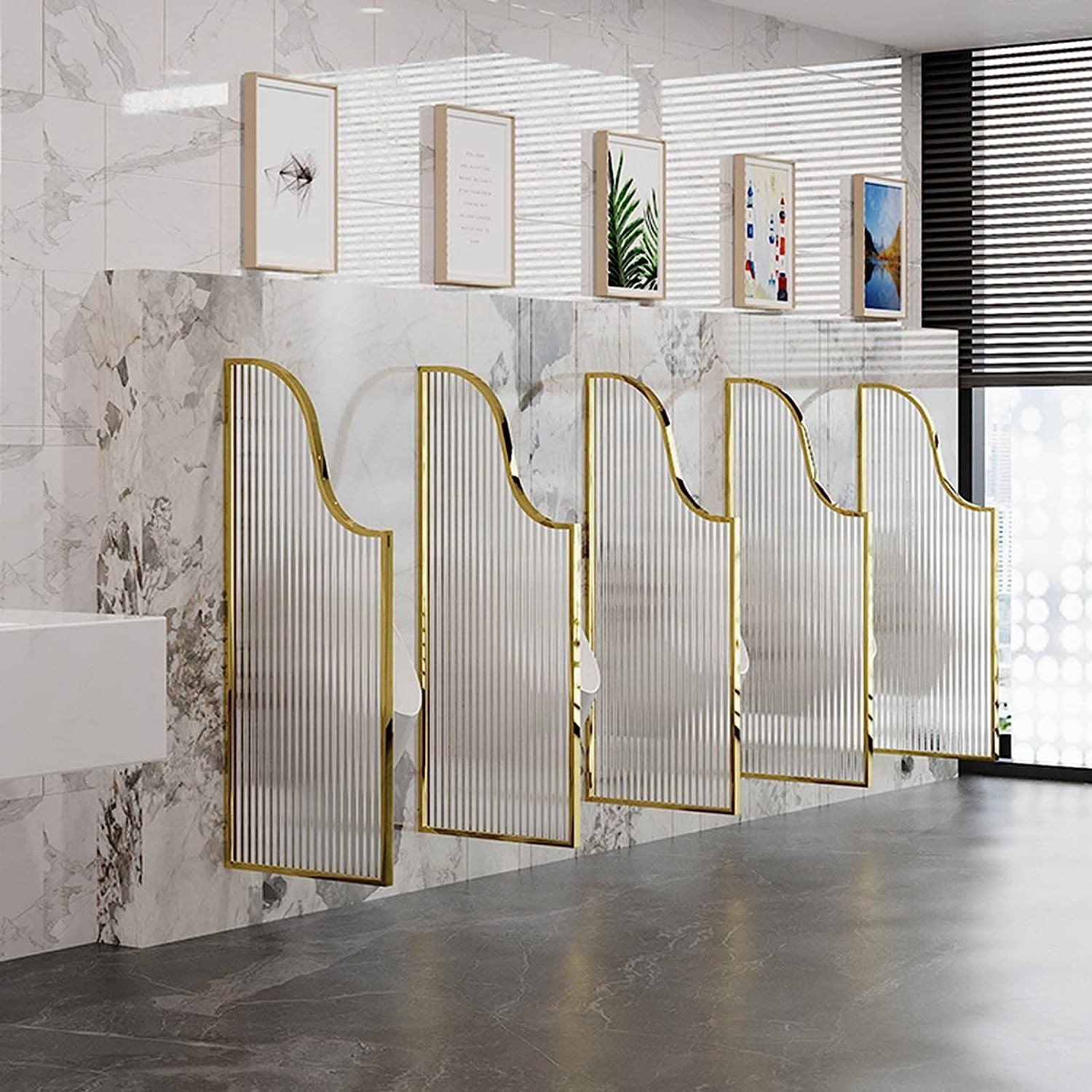 Urinal partition Protection Screen Wall-Mounted Urinal Privacy Screen Toilet Partition,120 * 40 Cm Stainless Steel Frame and Tempered Glass Panel Part