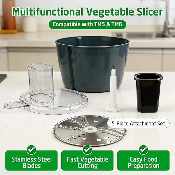 Trancheur de Légumes Multifonction Compatible avec TM5 & TM6, Spiraleur en Acier Inoxydable et ABS, Accessoire de Cuisine pour Couper les Légumes en Tranches et en Lanières, Préparation Rapide Salades - 3
