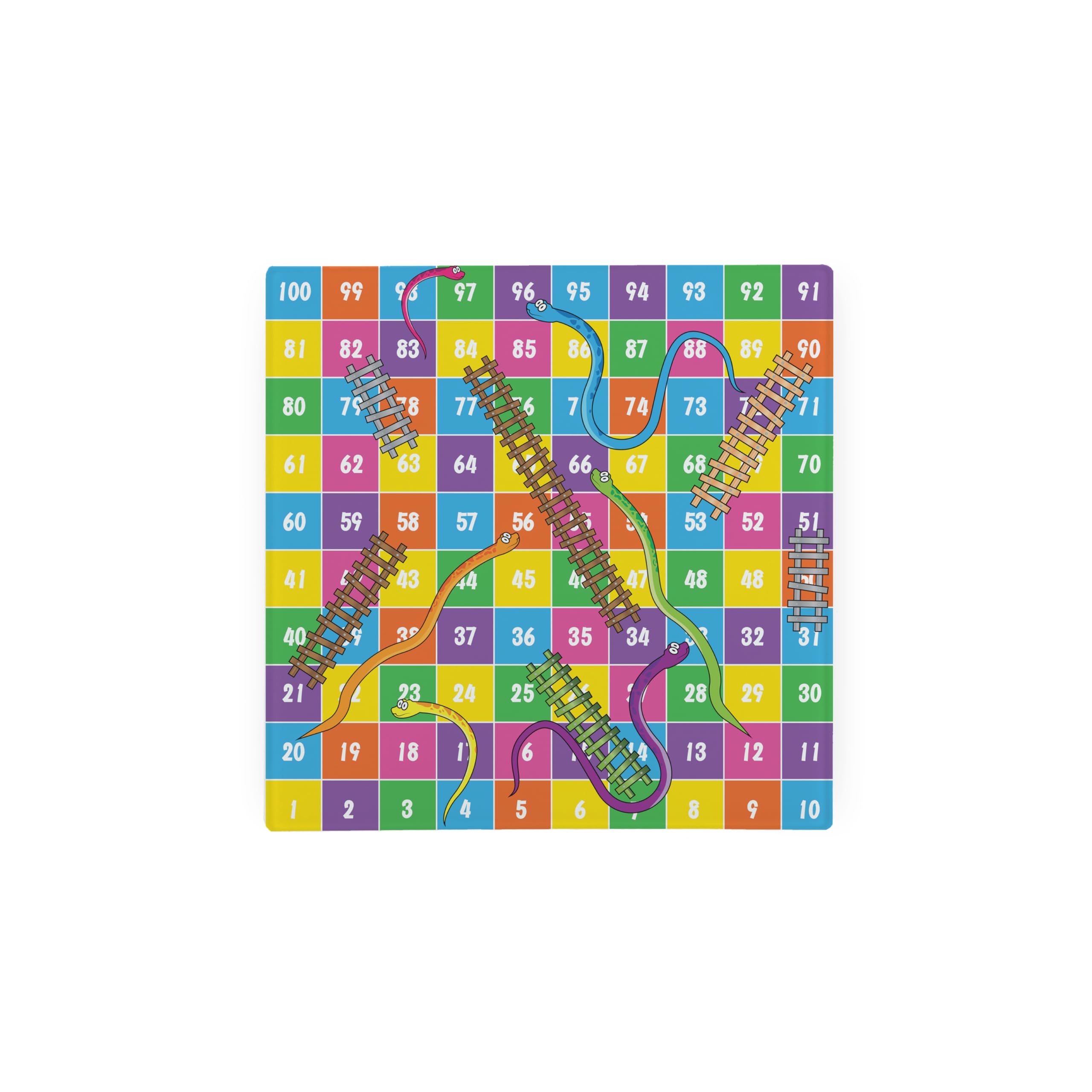 Snakes & Ladders Glass Hot Pot Stand - Board Games Kitchen Gift Trivet - Kitchen Chopping/Cutting Board Worktop Protector with Non-Slip Feet 20cm x 20cm (8" x 8")