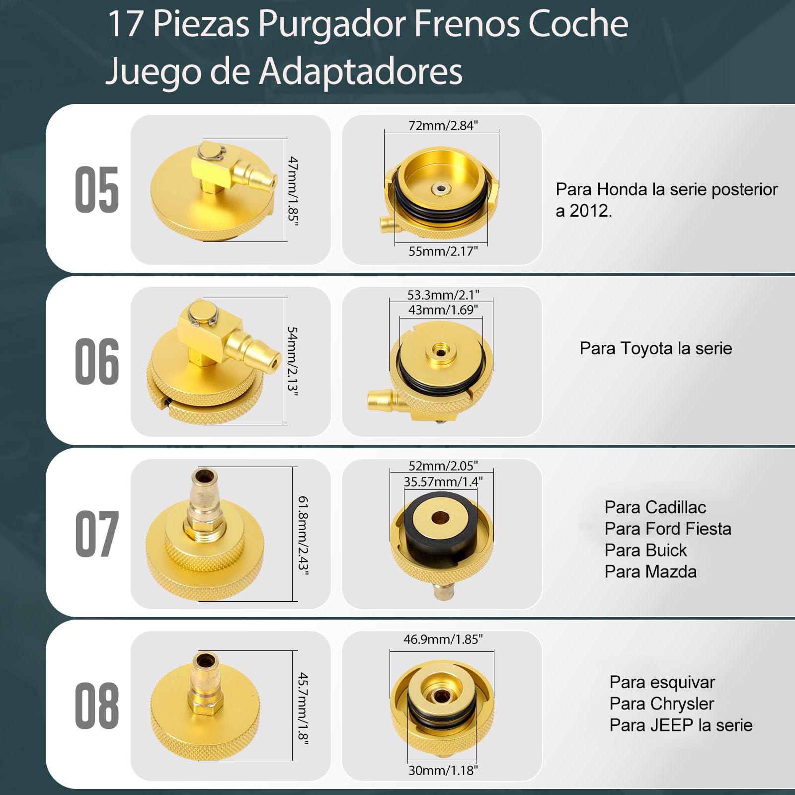 17 Piezas Purgador Frenos Coche Juego de Adaptadores Purga de Frenos de Automóvil Adaptador con Acoplamiento Rápido, Purgar o Rellenar Líquido de Frenos Compatible con VW para BMW...