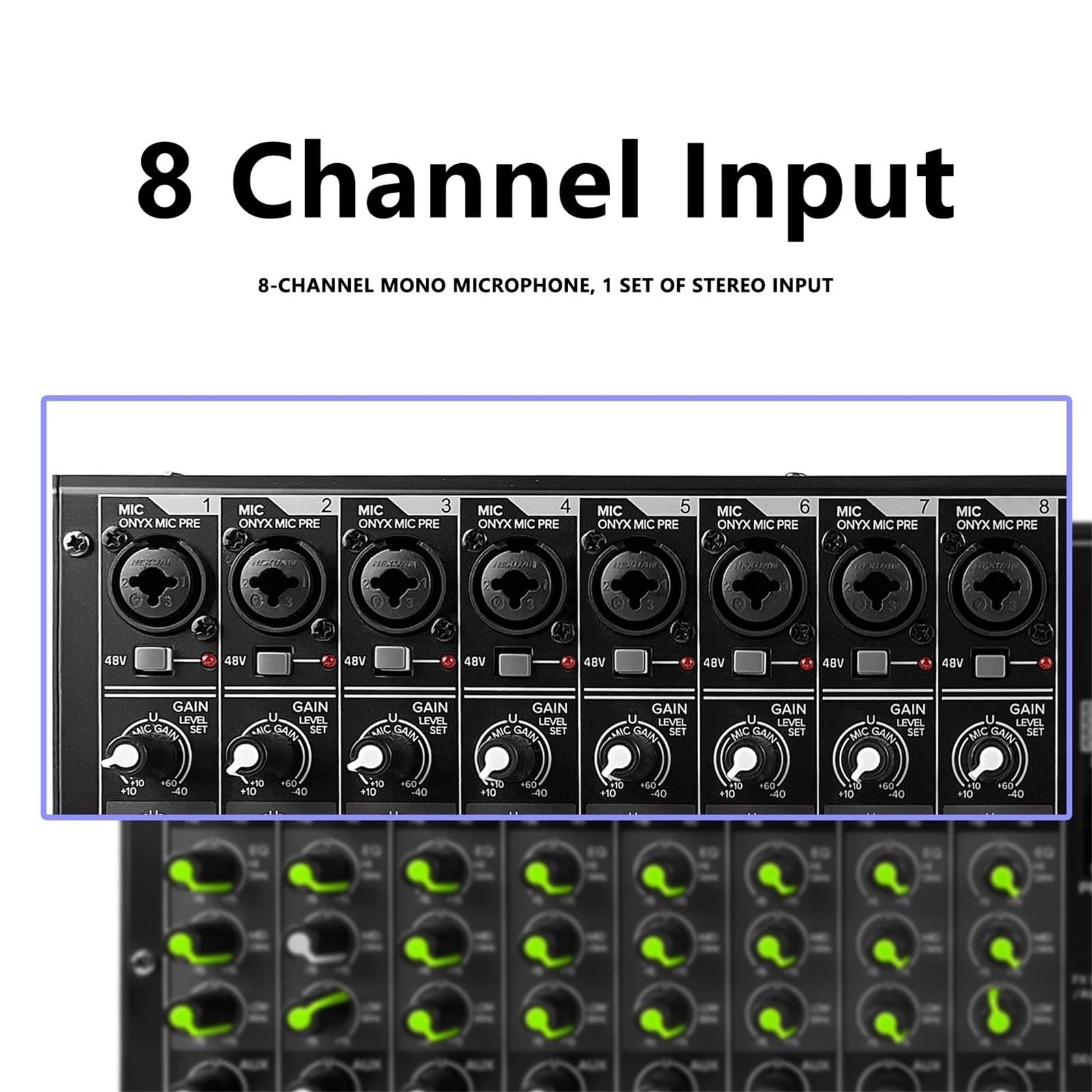 Miksery DJ-skie, 8-kanałowy mikser DJ z 256-bitowym efektem pogłosu DSP, mikserem USB BT 5.0 USB do nagrywania na komputerze, mikrofonami