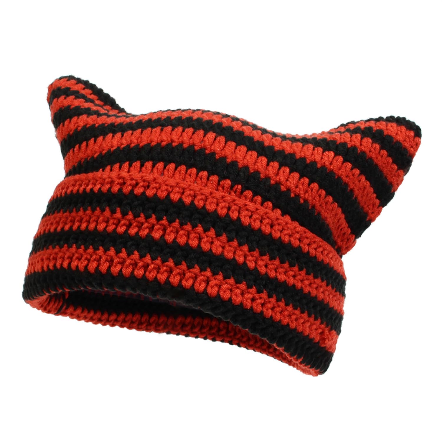 Halohorus Women's Hem Red Cat Ear Crochet Beanies Hats For Vintage Knit Fox Yarn Y2k Grunge Accessories Slouchy Beanie