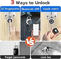 Vista 2 de Cerradura de huellas dactilares, bloqueo Bluetooth, pequeño candado de huellas dactilares con cerradura inteligente sin llave, resistente a