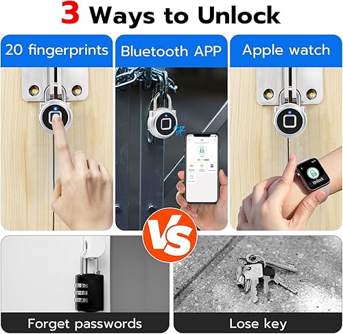 Miniatura 2 de Cerradura de huellas dactilares, bloqueo Bluetooth, pequeño candado de huellas dactilares con cerradura inteligente sin llave, resistente a la