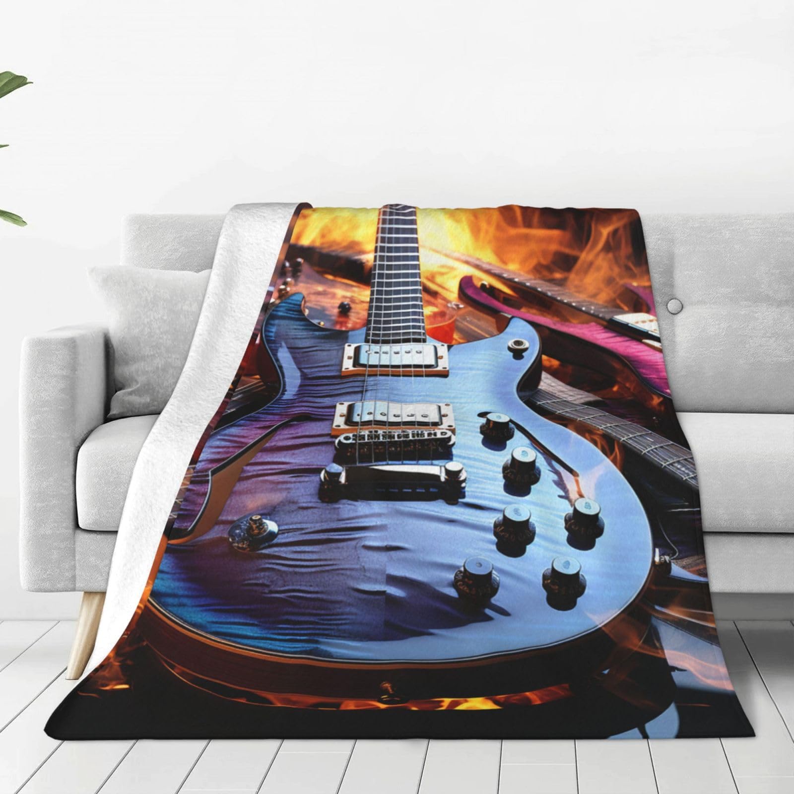 Couverture flanelle de microfibre supérieure motif guitare finition haut de gamme