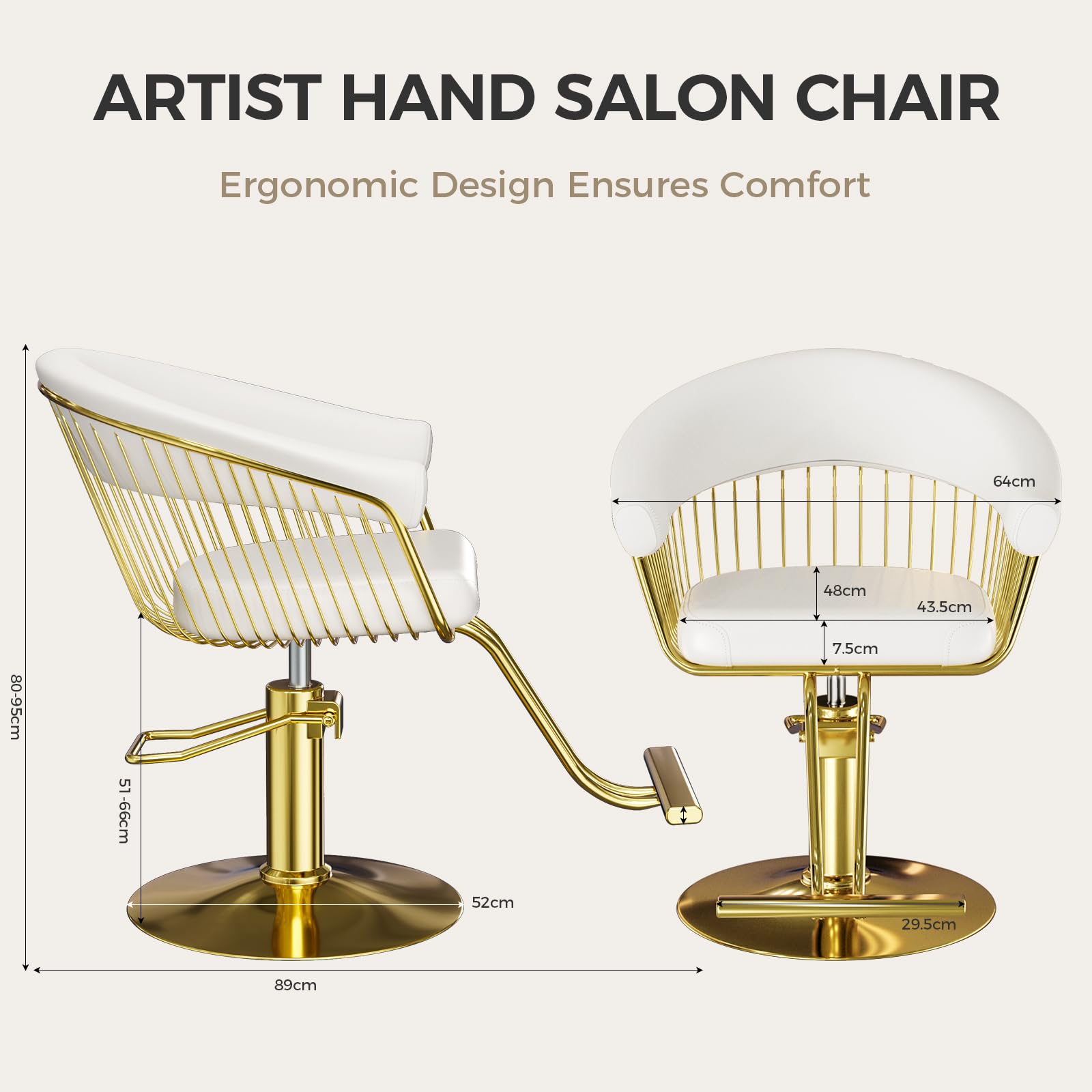 Sillón de Peluquería, Silla de Peluquero con Altura Regulable Barber 360° para Salón de Peluquería a Domicilio, Salón de Belleza, Blanco