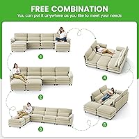 Vista 3 de HNEBC Sofás para Sala de Estar - Sofá seccional modular con chaise móvil, juego de sofá de 4 asientos con otomana, sofá en forma de L con cojines