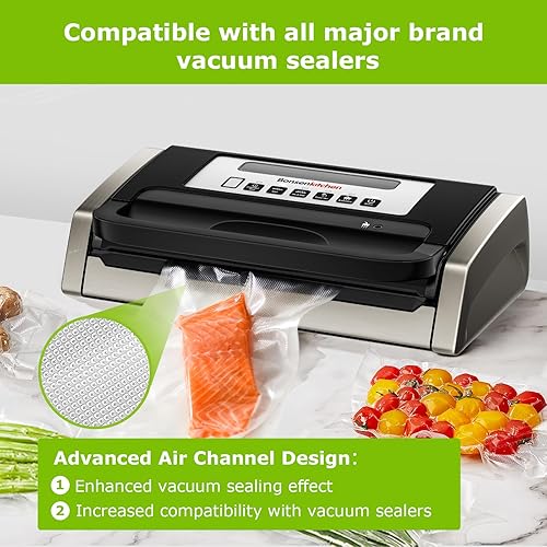 Miniatura 4 de Bonsenkitchen 3 rollos de 11 pulgadas x 16 pies + 3 rollos de 8 x 16 pies bolsas selladoras al vacío para alimentos con una caja de color, fácil de