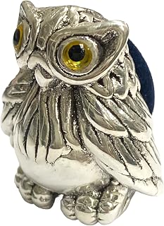 Victorian Style Collectable Wise Owl with Glass Eyes Pin Cushion 925 Sterling Silver Sewing Needle