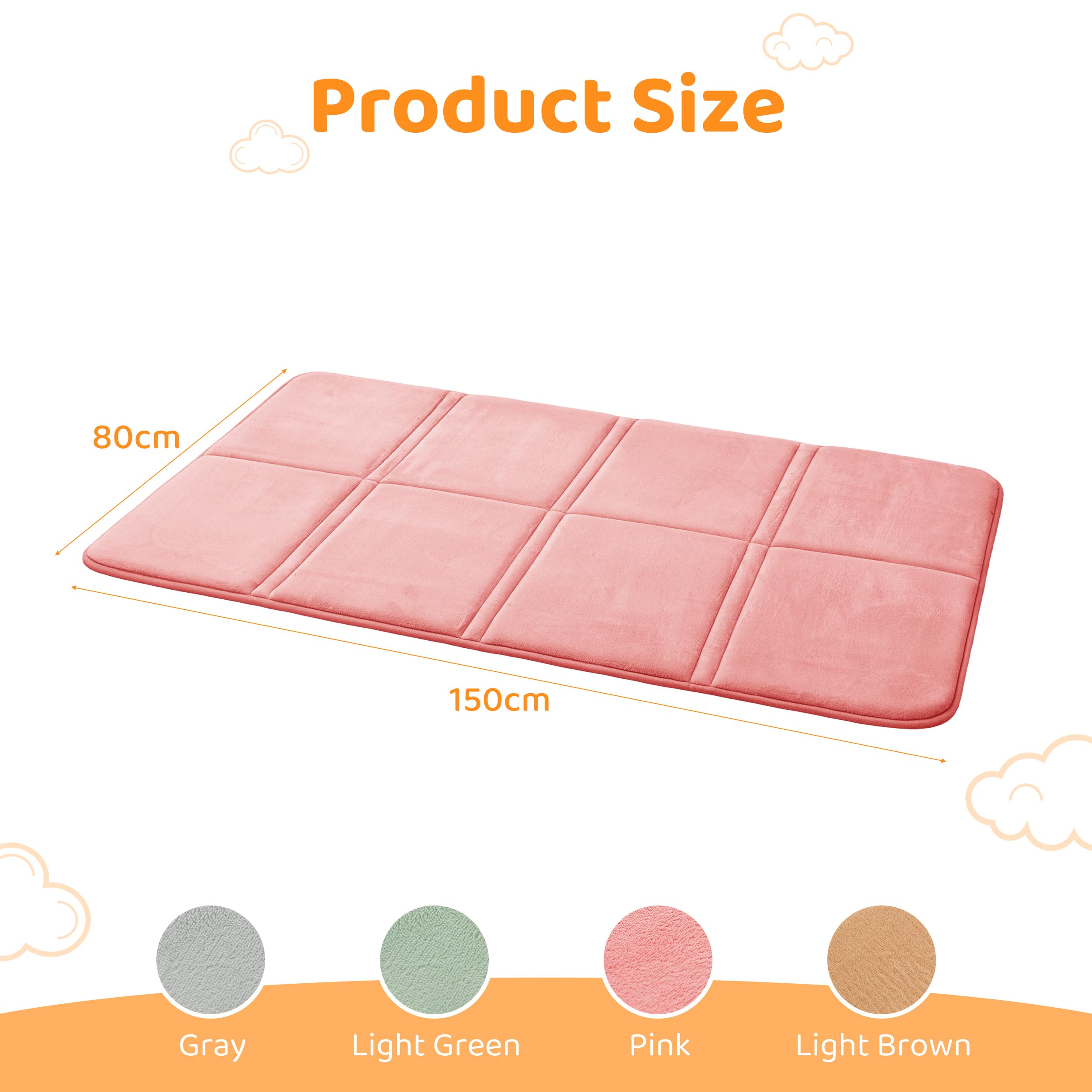 BYBYME 3cm Thick Baby Play Mat for Floor, 80 * 150cm Foldable Playpen Mat with Non-Slip Backing for Infant, Kids and Toddler Crawling, and Perfect Carpets for Yoga, Exercise, Pink - 2