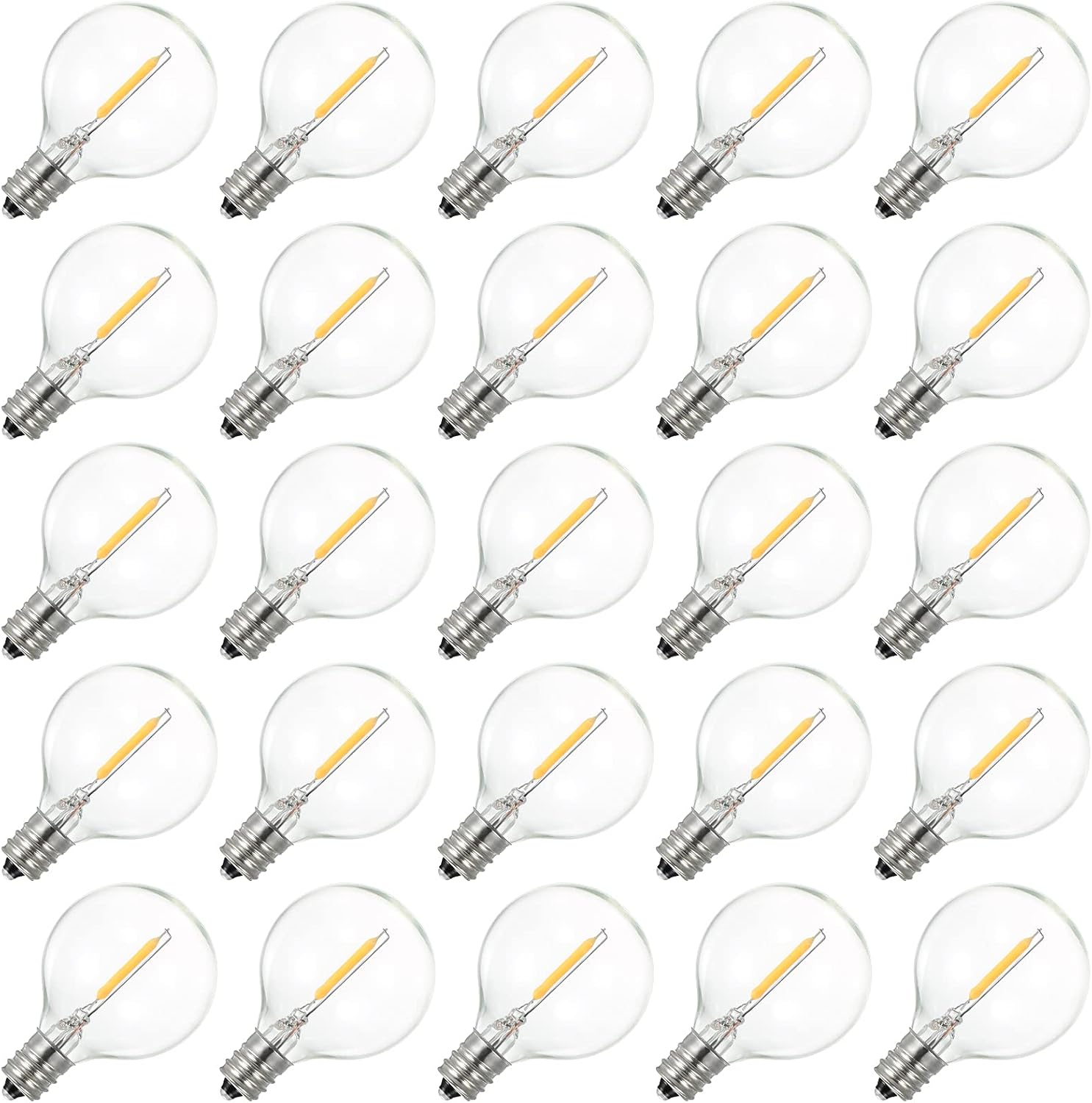 Tomshine 25 Pack LED E12 Edison Screw Globe G40 Bulbs 2200K Warm White Clear Glass Bulbs Replacement for String Lights Indoor Outdoor Decoration IP44 Waterproof(AC220V-240V)