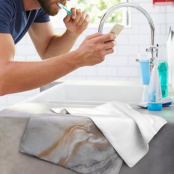 Gray Brown Gold Marble Pattern Hand Towels for Bathroom Set of 2, Bath Towels Soft Absorbent Decorative Fingertip Towels Home Hotel Spa Gym Face Towels Kitchen Tea Dish Towels 14 X 28