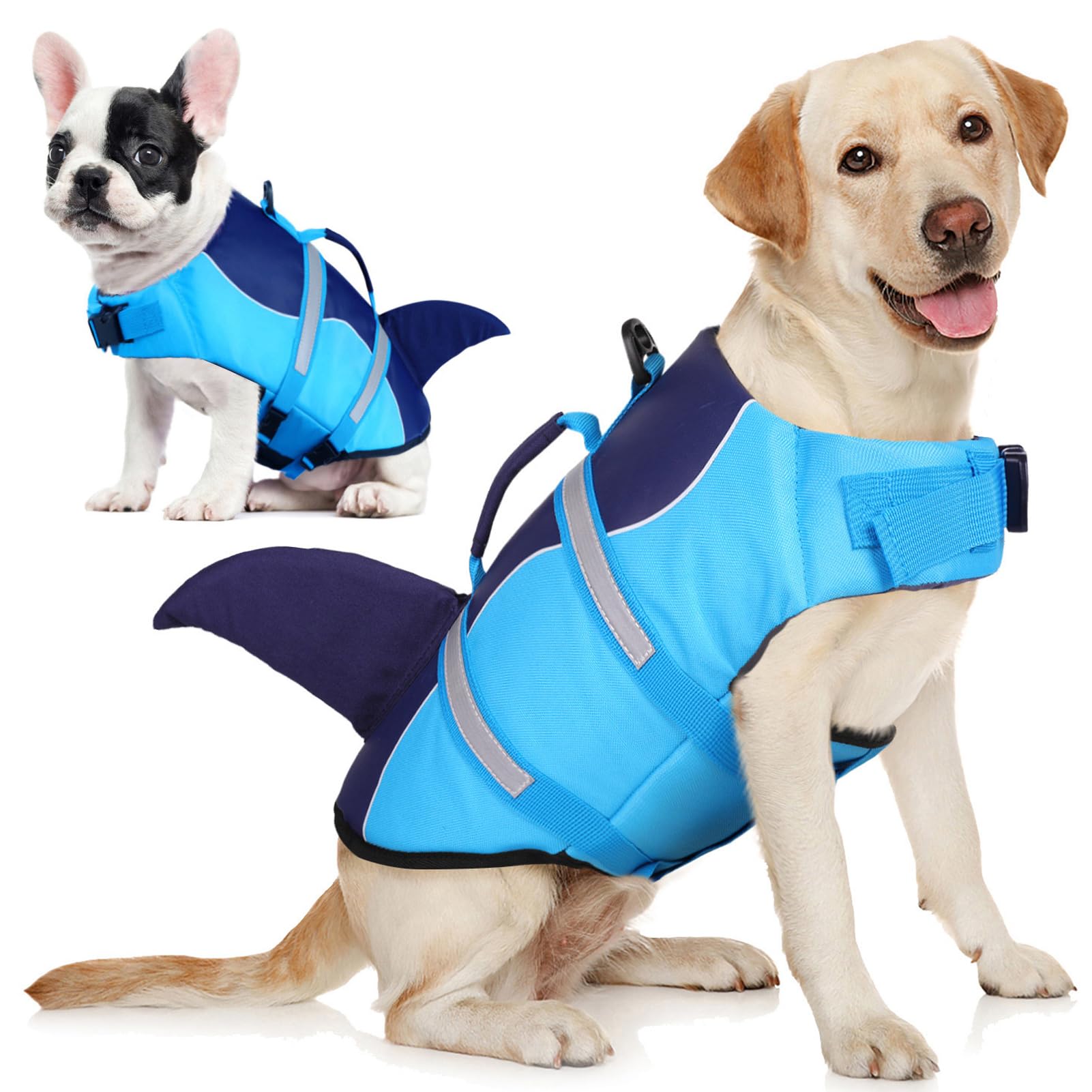 AOFITEE Schwimmweste Hund, Hundeschwimmweste Hai für Schwimmen, Hohe Flotation Rettungsweste mit Rettungsgriff und Reflektorstreifen für Kleine, Mittlere, Große Hunde