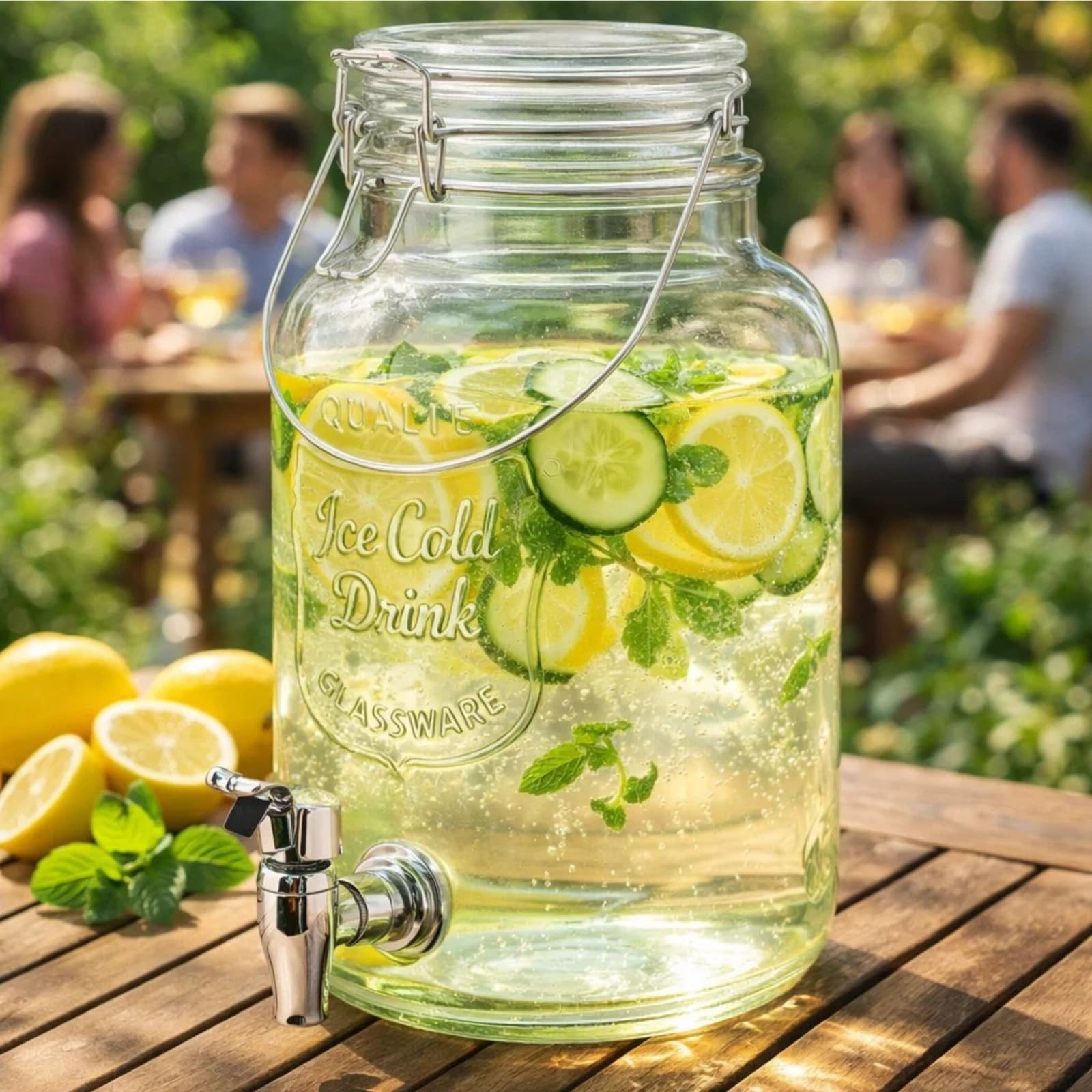 Getränkespender mit Hahn 4L 5L 8L Glas Enjoy Zapfhahn Wasserspender Limonadenspender Saftspender Dispenser Trinkspender (4 Liter, ENJOY Spender) Gewerbe, Industrie & Wissenschaft