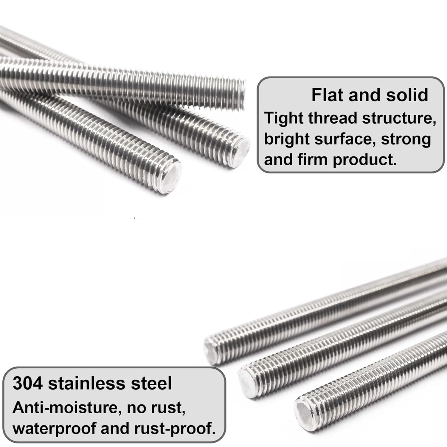 M3 x 20mm Fully Threaded Rods, 304 Stainless Steel Bar with Hex Nuts, Right-Hand Threads for Anchor Bolts, Clamps & U-Bolts, 20-Pack