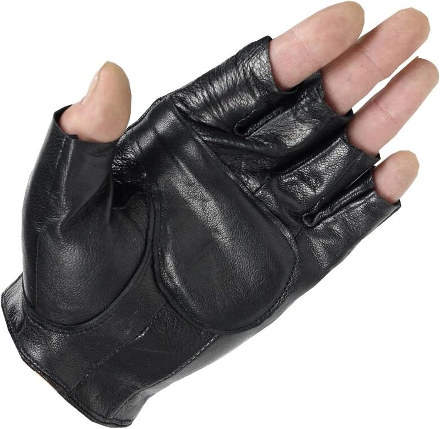 Fingerless Gloves Men Men's Anti-Slip Leather Motorcycle Fingerless Gloves PU Leather