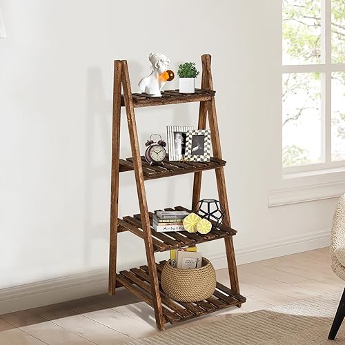 Miniatura 7 de Babion Estante de escalera, estante de escalera de 4 niveles, estante de madera para plantas, estantería de escalera, estante de almacenamiento para