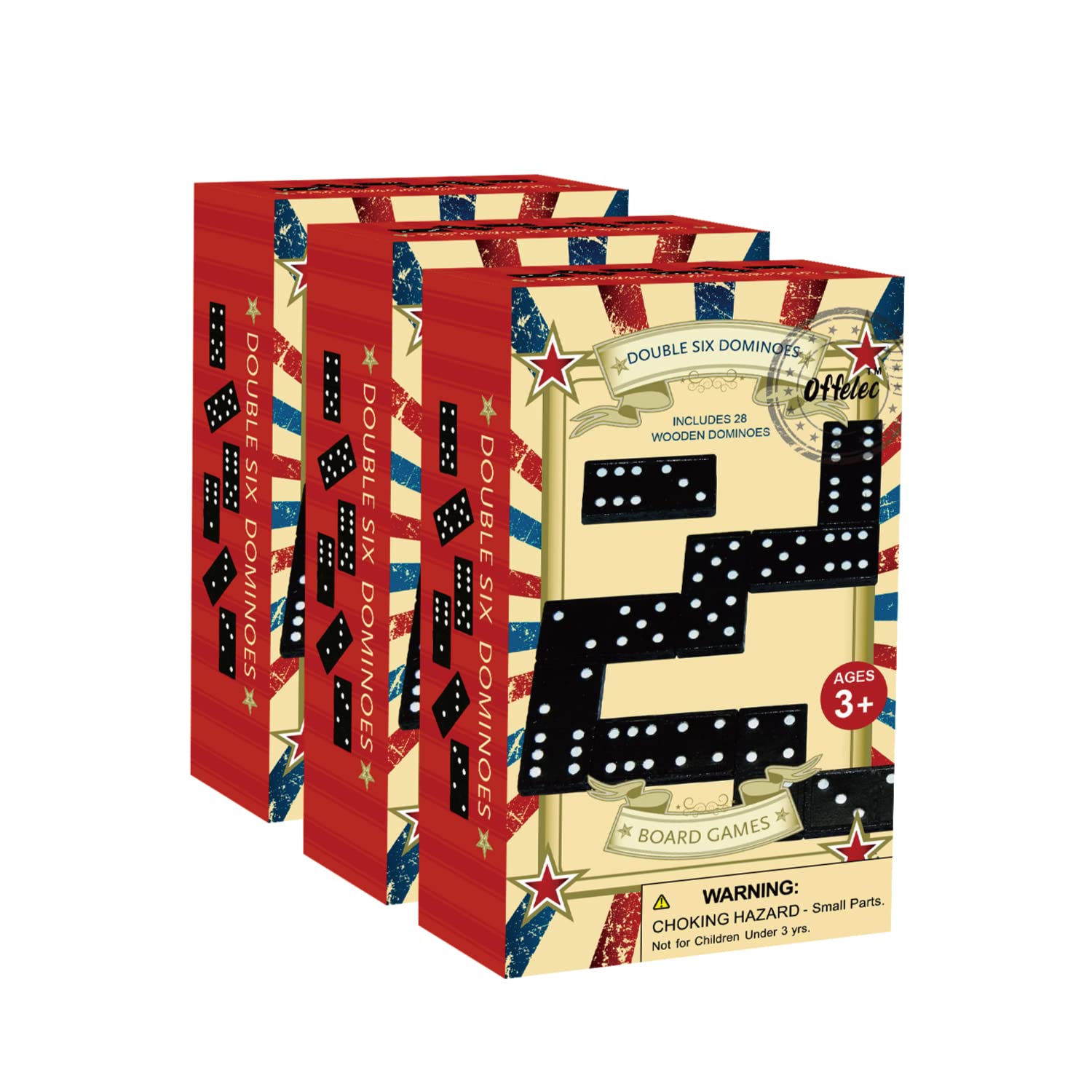 Wooden 3 Pack Double 6 Domino Set - 28 Tiles Each | Classic Family Table Games for Kids, Adults, and Parties | Perfect for Classroom, Travel, Durable Board Game for Fun Nights