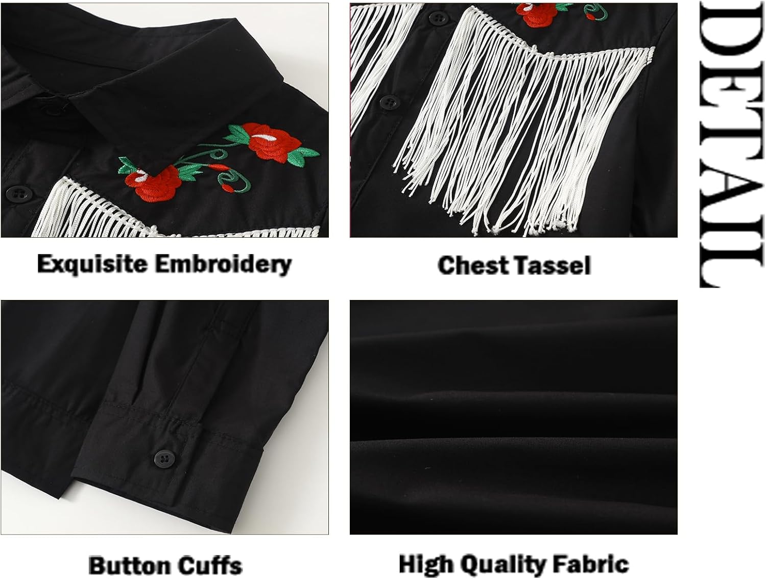 Girls Western Cowboy Fringe Shirt Long Sleeve Floral Embroidered Cute Collared Retro Casual Blouses Shirts - Image 5