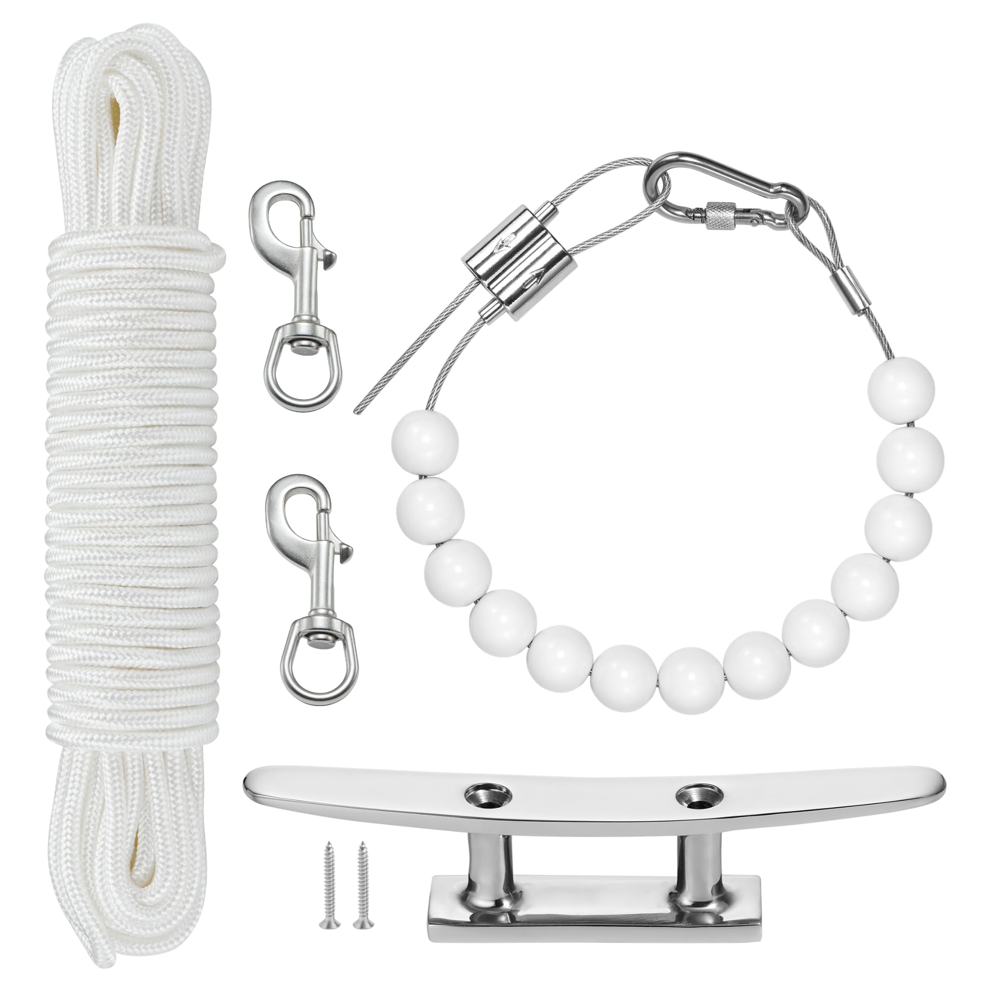 50Ft Flag Pole Rope Kit, Polyester Halyard With Cleat Hook &amp; Snap Clips