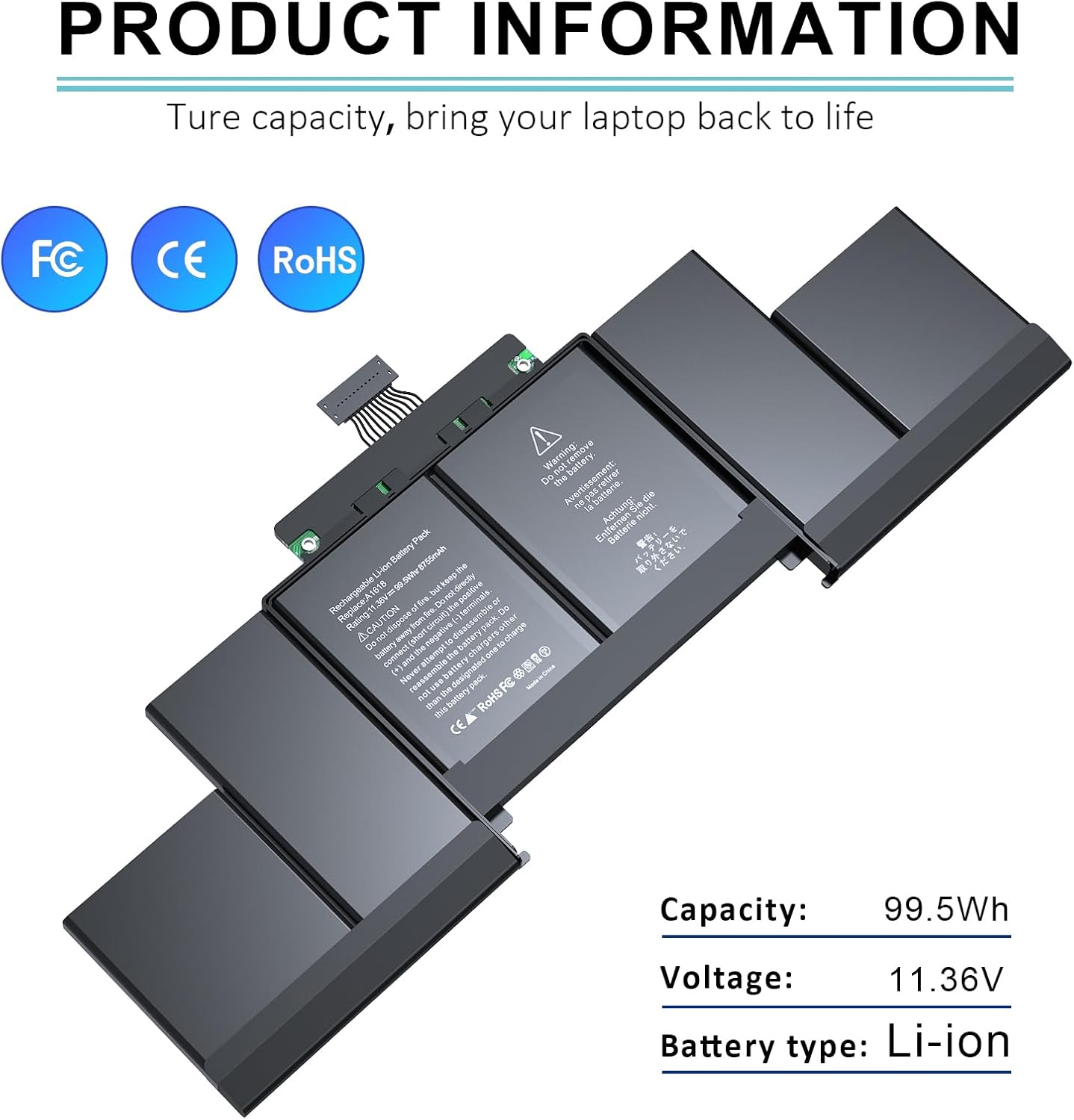 BNDeluxe A1618 A1398 Battery Fit for Apple MacBook Pro 15" Retina Mid 2015 Laptop Battery Replacement, P/N:020-00000000 79 02 000079 1ICP9/47/95-ICP8/56/66-2 11.36V 99.5WH
