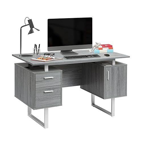 Techni Mobili Modern Office Desk with Storage, Gray