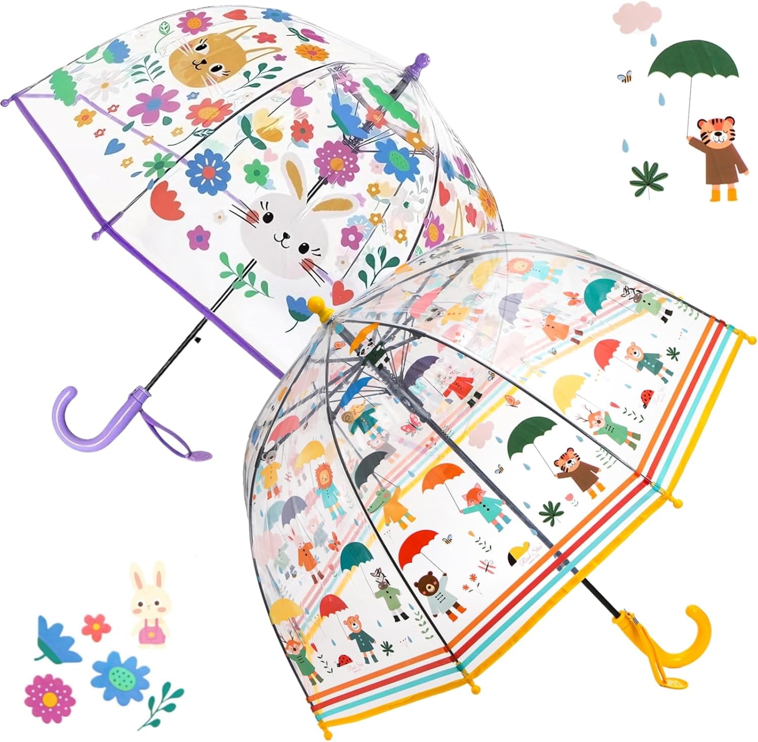 Covzoe 2 Pack Clear Bubble Umbrellas, 27.5 Inch Canopy Transparent Dome Coverage Stick Umbrella with Easy Grip Curved Handle, Safety Umbrella for Wind and Rain Protection
