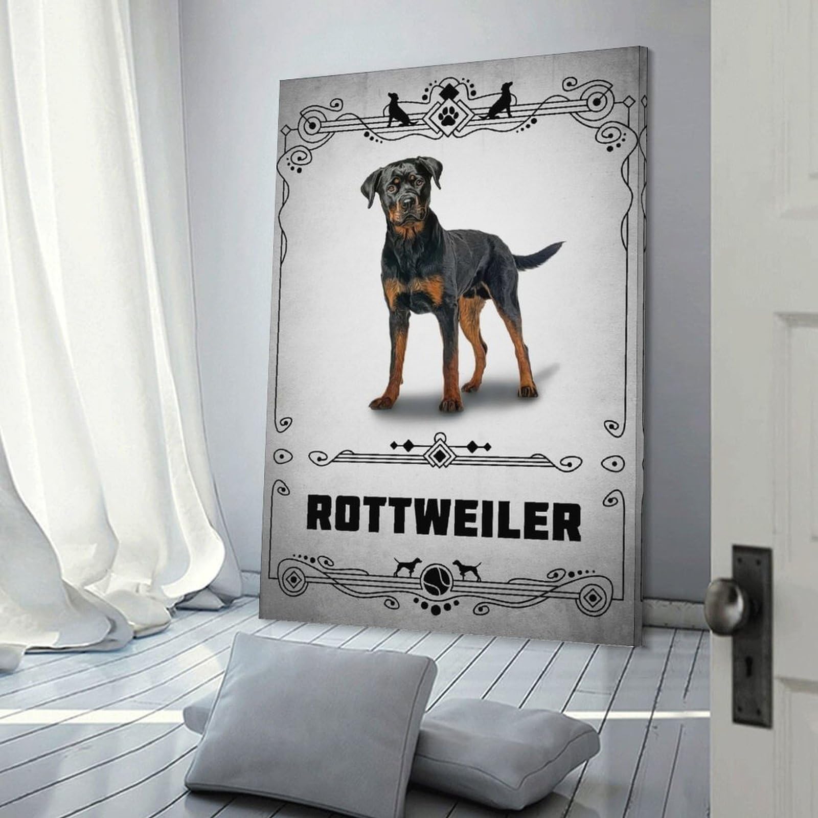 Junmoney Rottweiler Hanging Wall Art, 24x36inch(60x90cm), for Bedroom, Guest Room Or Reading Nook, Home Artwork with A Soft Interior Feel