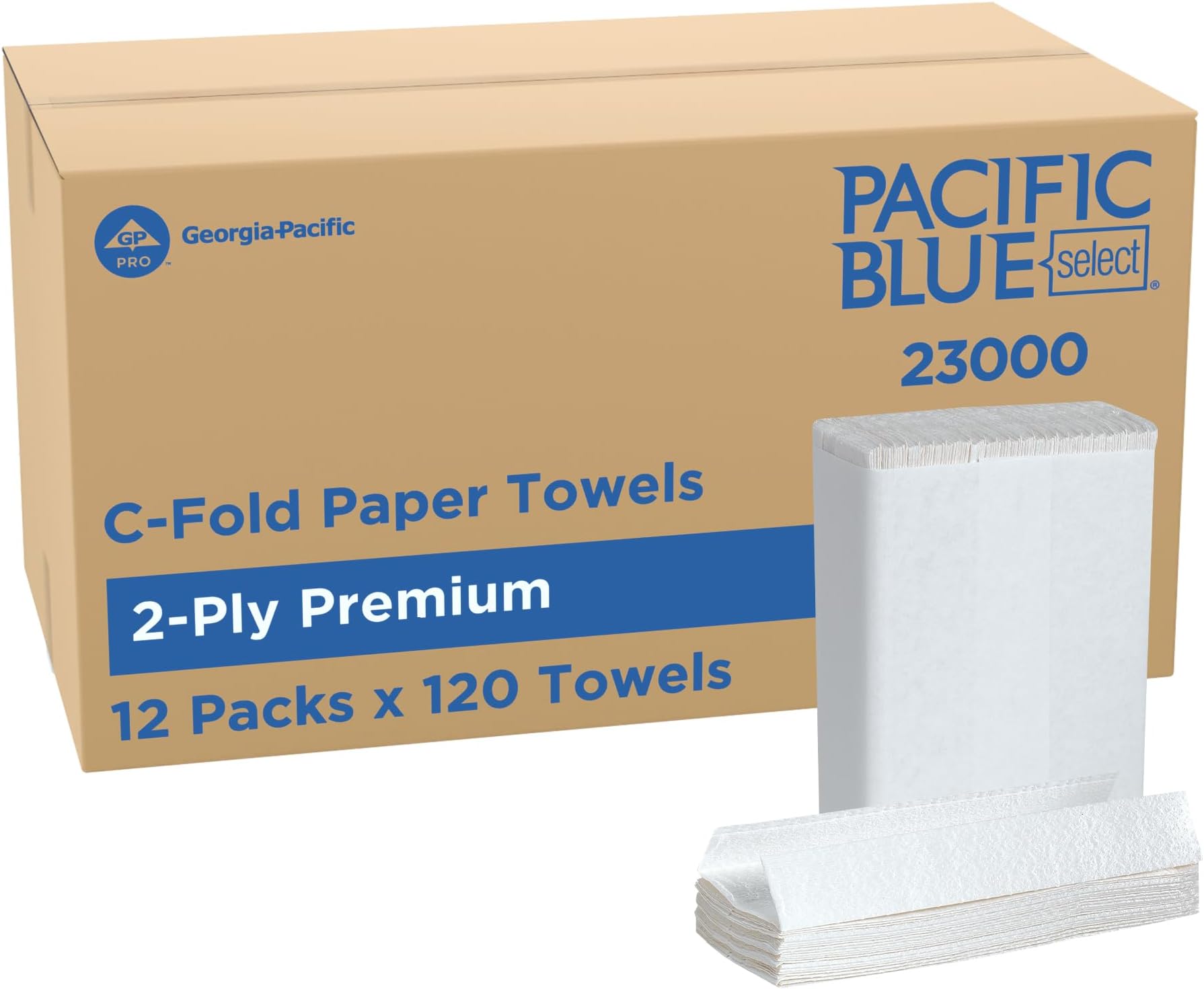 Pacific Blue Select by Georgia-Pacific PRO C-Fold Premium 2-Ply Paper Towels, White, 3.6โ Folded Width, 120 Towels Per Pack, 12 Packs Per Case, 23000