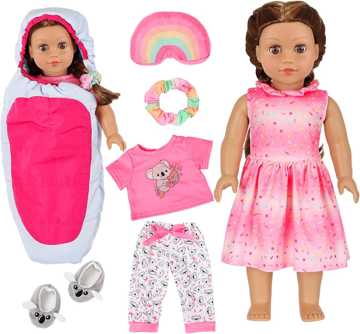 K.T. Elegante bolso para fiesta de pijamas para muñeca de niña de 18 pulgadas con accesorios para vestir | Ropa y zapatos para dormir; Saco de dormir para espacio al aire libre para fiestas de pijamas, noche iluminada por las estrellas; Sin muñeca