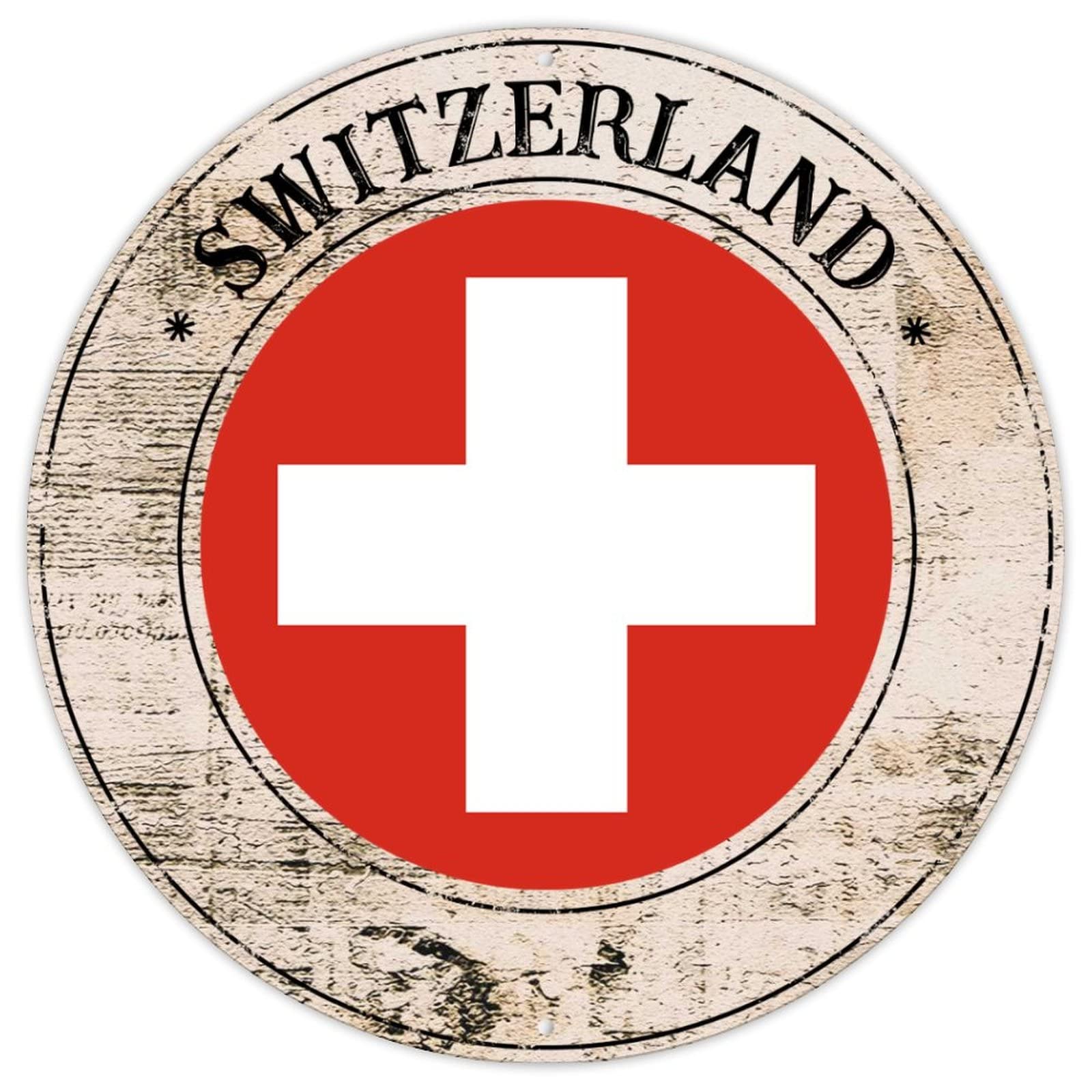 Cowkisssign Switzerland Porch Sign National Flag French Vintage Retro Metal Signs Flag Aluminum Sign Country Souvenir Round Door Hanger Quality Metal Sign For Front Porch Laundry Room 9X9in