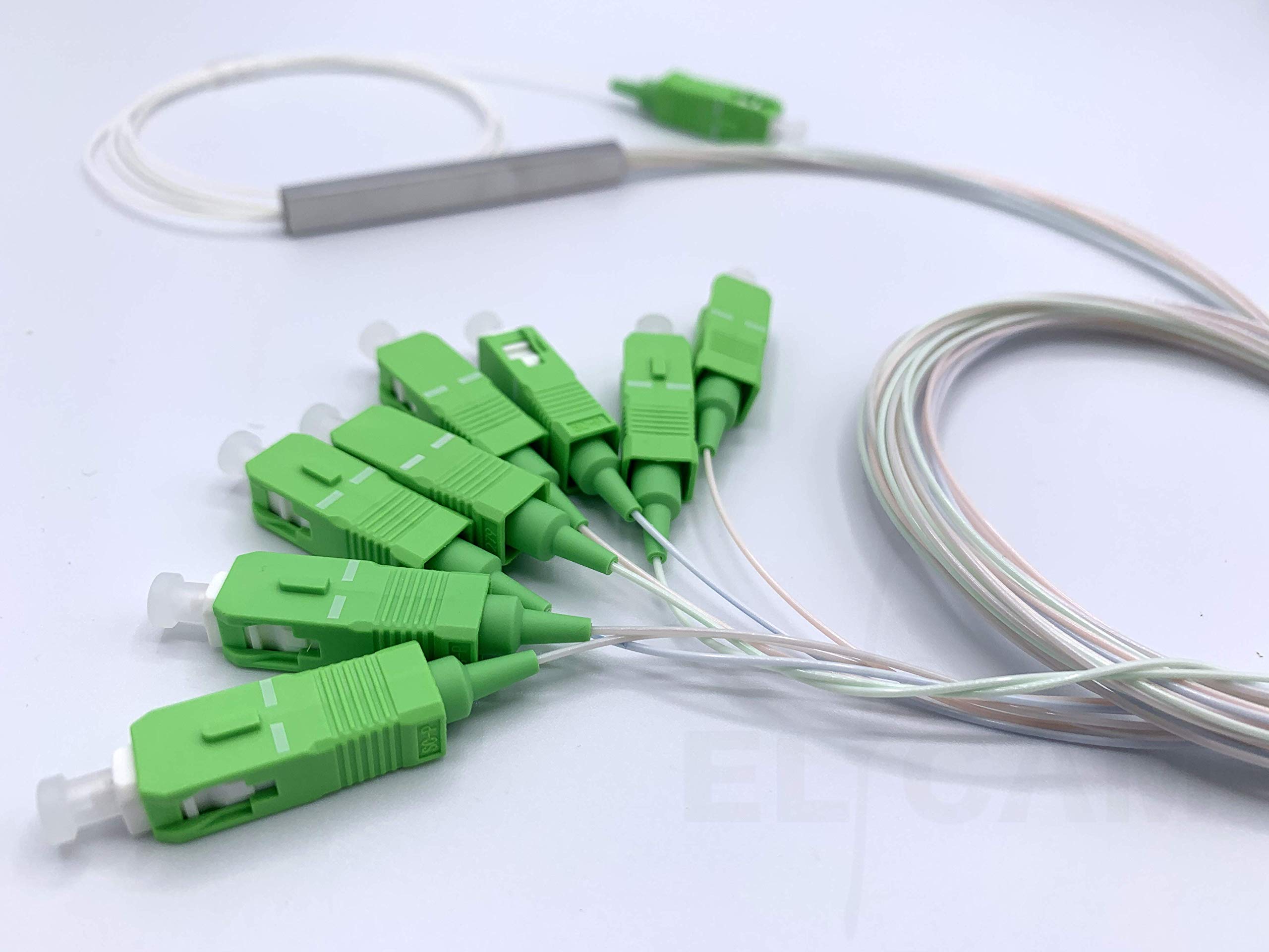 Elfcam - Optischer Splitter Glasfaser-PLC-Splitter (Fasersplitter) SC/APC Simplex Singlemode 0,9 mm, 1X8