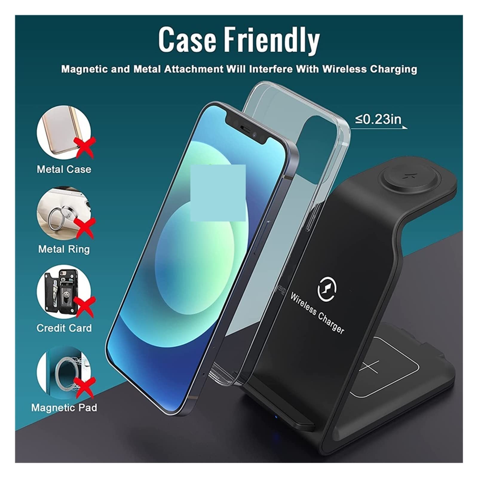Bezprzewodowa ładowarka 100 W 4 w 1 Stojak na telefon Zegarek Stacja dokująca do szybkiego ładowania słuchawki,Uniwersalna kompatybilność(With USB Output)