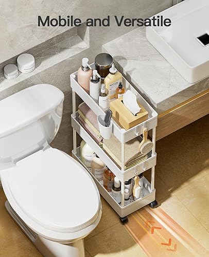 Miniatura 4 de Pipishell PIUC07WK2 - Carrito de baño, paquete de 2 organizadores de almacenamiento delgado con tazas y ganchos colgantes, con ruedas para baño,