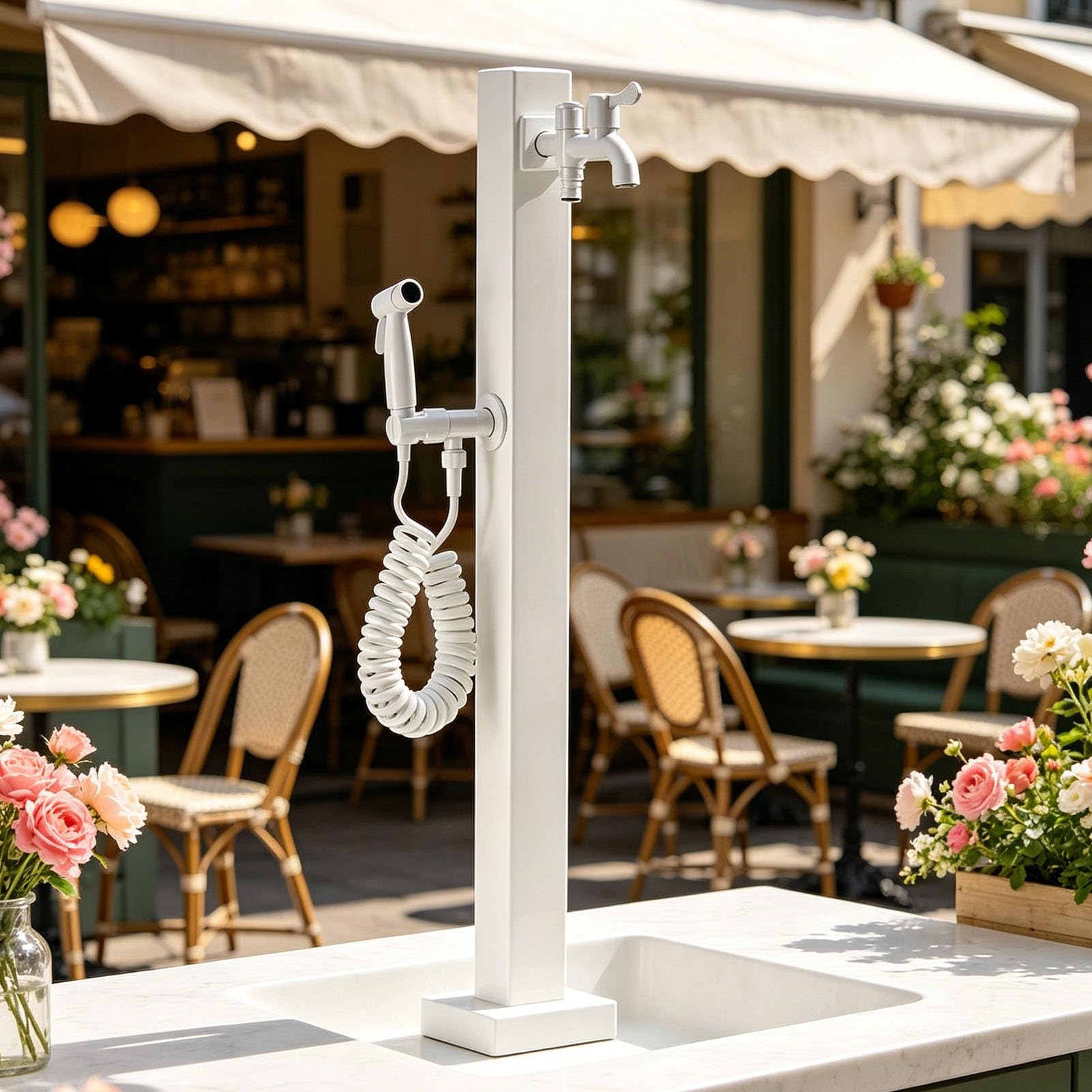 Junvstor Style 4 Outdoor Vertical Square Garden Water Column, Freestanding White Yard Hydrant Free-Standing Garden Tap Standing Outdoor Spigot For Backyard And Irrigation(,Height: 95Cm/37.4In)