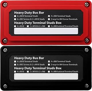 2PCS 300A Bus Bar Box Heavy Duty Module Design Nickel Plated Brass Buss Battery Power Distribution Block with 4xM8(5/16") Stainless Steel Terminal Studs Marine Ground DC12 24 48V（Red & Black）