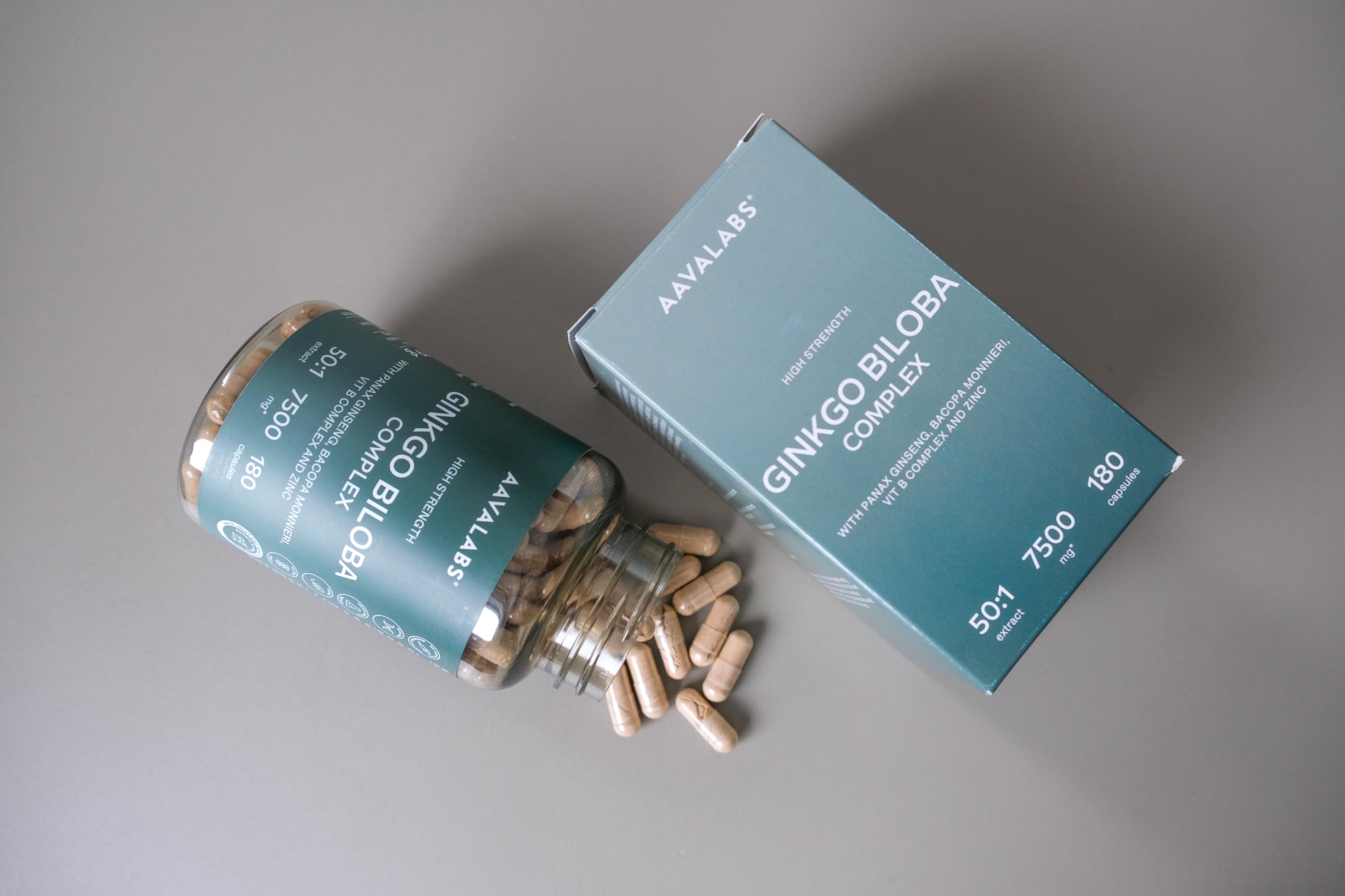 Ginkgo Biloba Integratore 7500mg 50:1 con Ginseng Rosso Coreano, Bacopa Monnieri, Vitamina B Complex, Zinco - Nootropico Integratore Memoria e Concentrazione, Metabolismo, Circolazione - 180 capsule