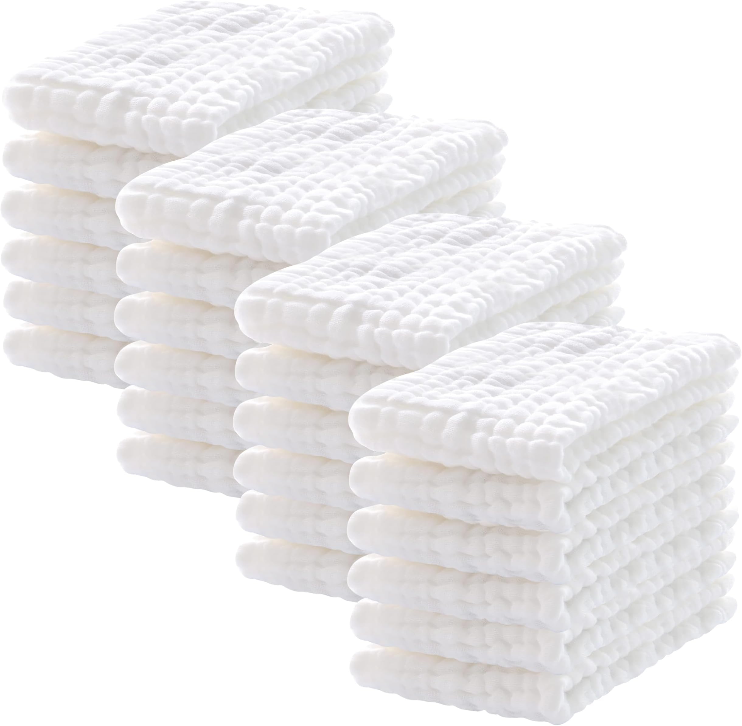24 Pack Muslin Burp Cloths 100% Cotton Muslin Cloths Large 20''x10'' Extra Soft and Absorbent Baby Burping Cloth - White