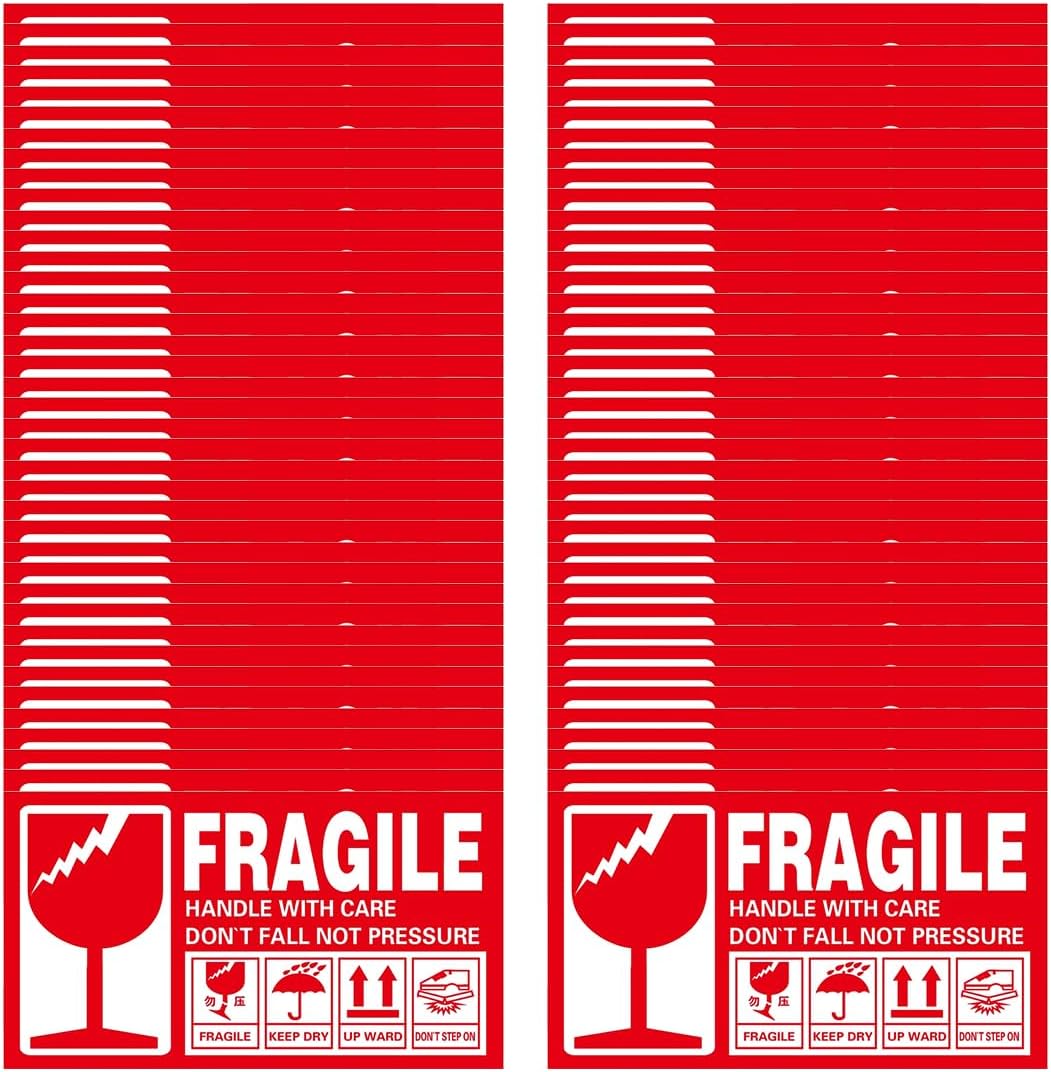 168 etichette fragili rosso-bianco 5x9 cm