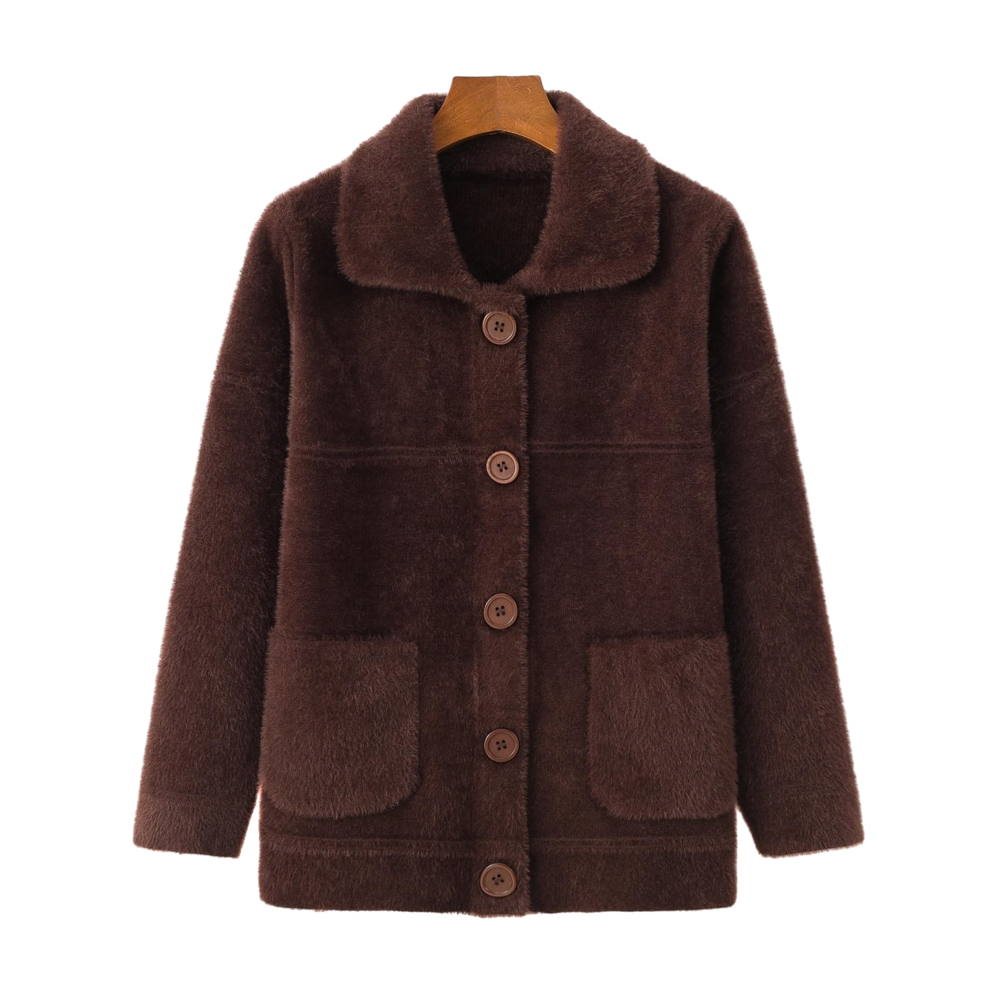 ORDOBO Strickjacke Für Damen - Mutter Mittleren Alters, Herbst-Winter-Strickjacke, Einfacher Samt, Dicker Warmer Mantel, 4XL, Übergröße, Vintage-Strickoberteile