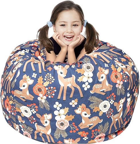 LOLOMLO Funda para puf de almacenamiento de animales de peluche, para niños, mantas, toallas, puf (solo funda), sofá de lona con cremallera YKK,