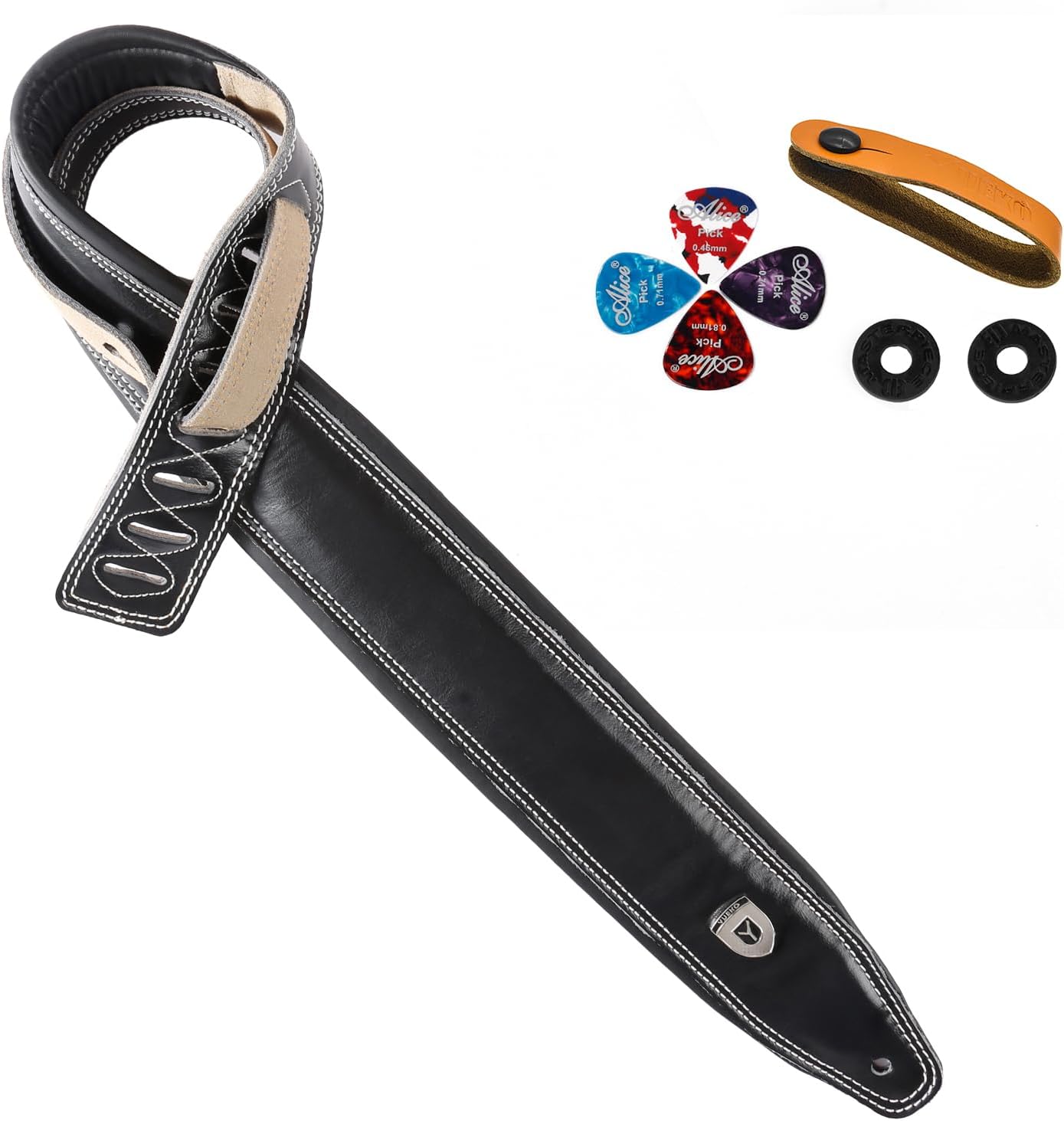 Full Grain Cowhide Leather Guitar Strap Thickened Air Cushion Padded Strap for Acoustic Electric Guitar Bass