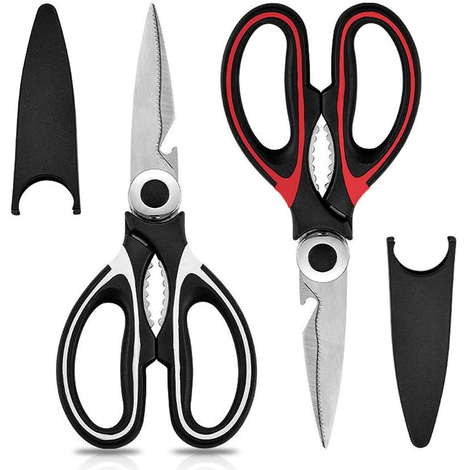2Pcs Kitchen Scissors, Heavy Duty Kitchen Scissors, Multi-Purpose Utility Sharp Scissors with Cover Cooking Scissors for Fish, Meat, Vegetables, Herbs, BBQ, Nuts,Bones