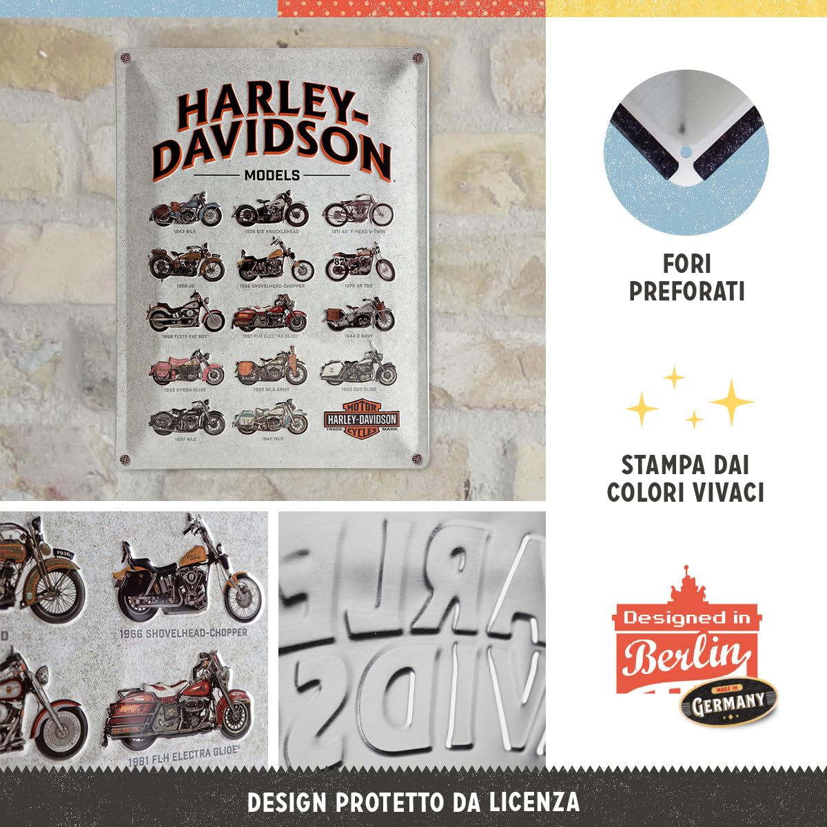 Nostalgic-Art 63304, Harley Davidson Garage Metallic – Special Edition, Targa in Metallo 30 x 40 cm