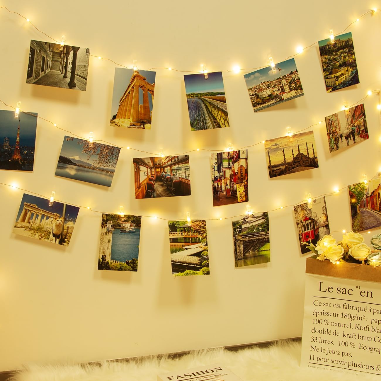 litogo 100 LED Photo Clip String Lights, 10M Battery Powered Fairy Lights with 60 Clips Hanging Photos, Mini Silver Wire Polaroid Peg Lights for Birthday Party Picture Card Decorations
