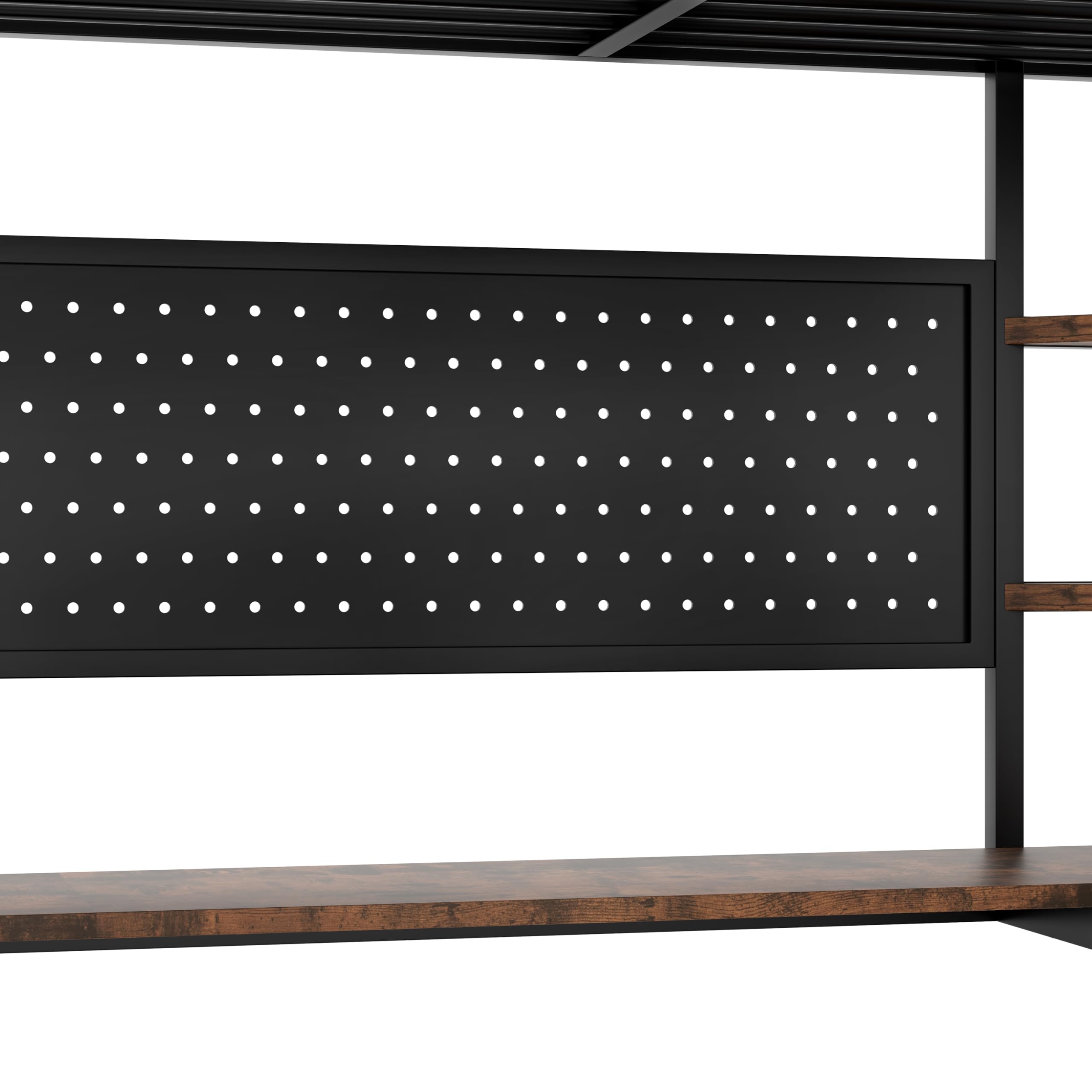 Moimhear Letto a soppalco, con struttura in ferro, scrivania, ringhiera, scala, diversi ripiani, con USB+Type-c, con barra LED, con tavola forata, senza materasso (nero, 140x200cm)