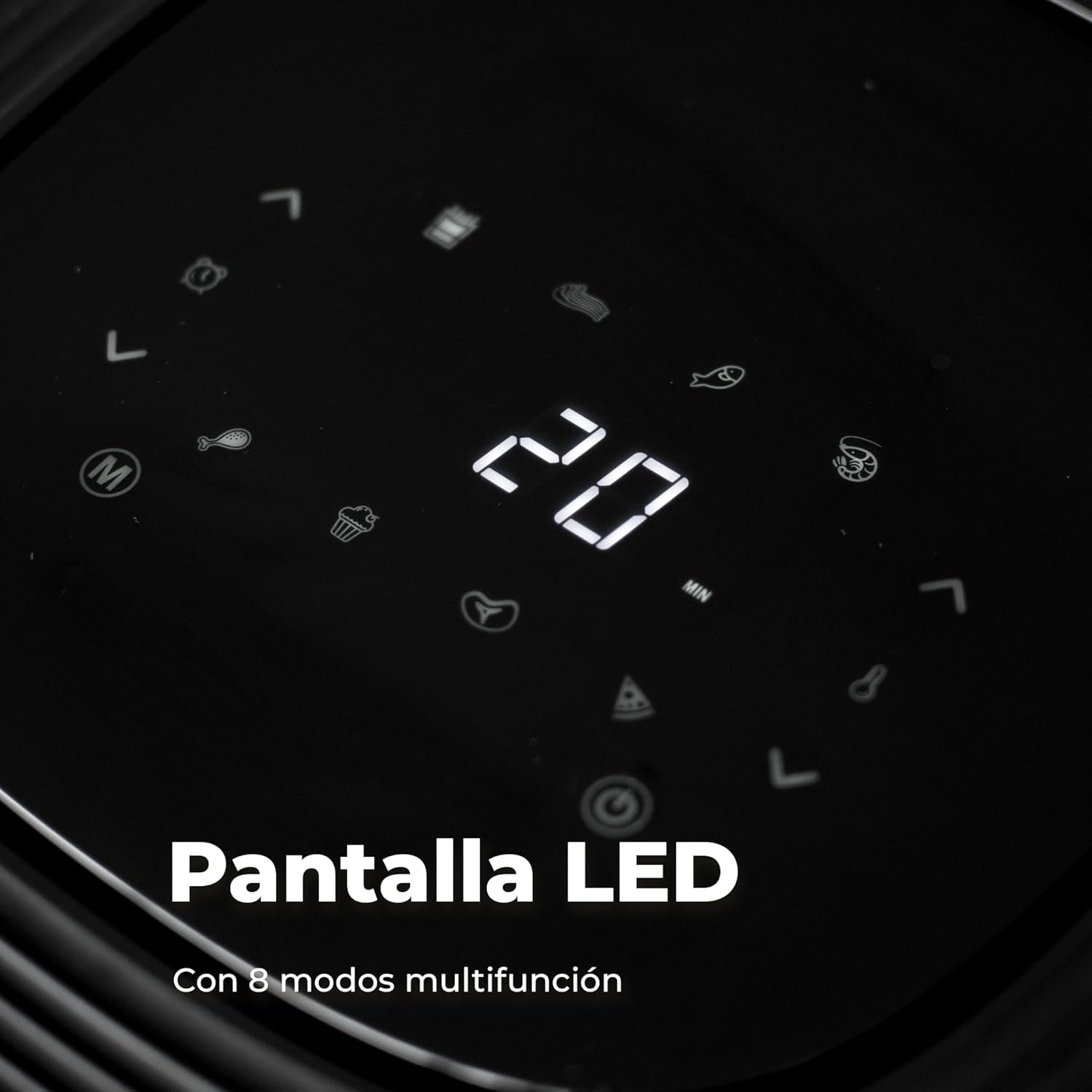 Close-up of the EVVO Air Fryer's LED display with temperature and time settings