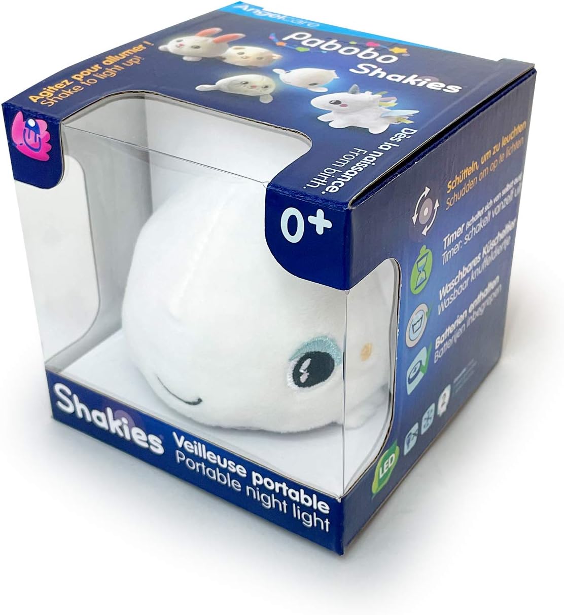 Pabobo by Angelcare Shakies Whale Portable Night Light. Shake to Light up. Timer auto Shutdown. Batteries Included. White Plush with Great Embroideries Details - Image 5